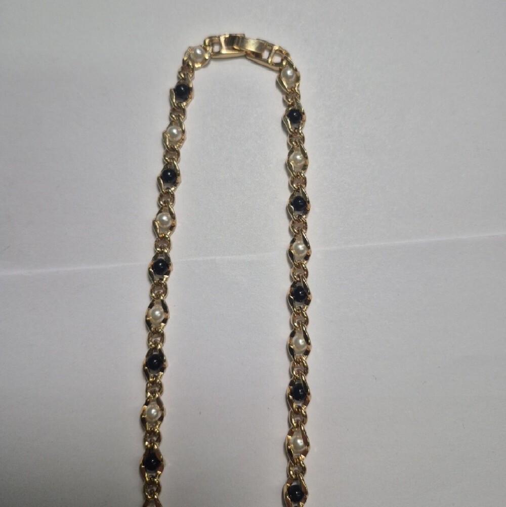 38" In. Gold Chain Necklace and Bracelet Set with Black And White Accent Beads - Picture 4 of 4